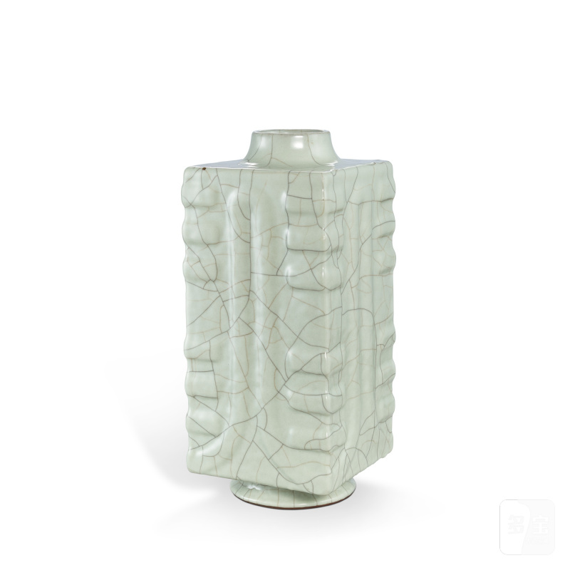 A guan-type cong-form vase, Seal mark and period of Qianlong | 清乾隆 仿官釉琮式瓶 《大清乾隆年製》款 - 图1